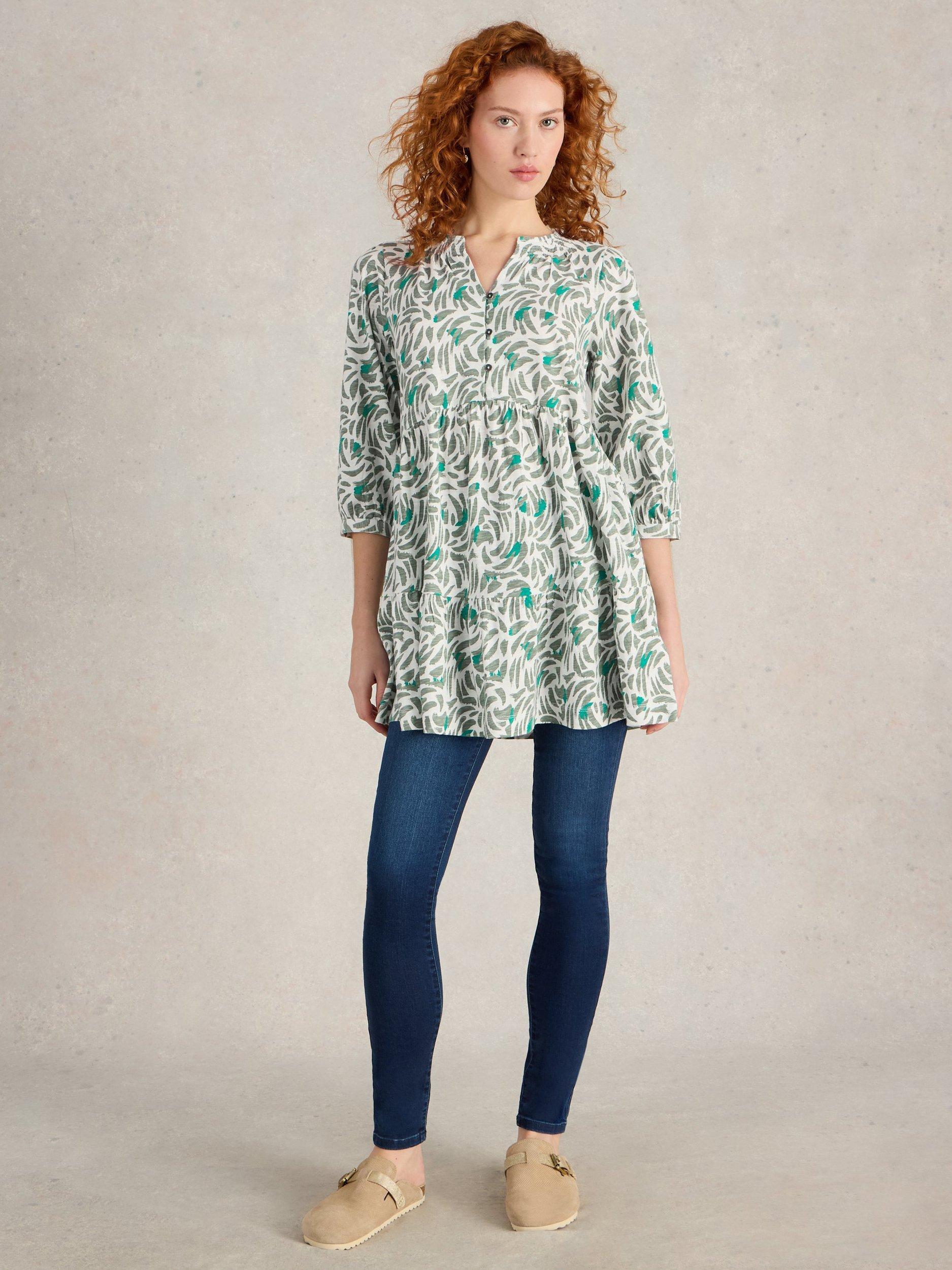 Product image 1 of 6, which shows White Stuff Marlie Button Tunic Dress, Green/Multi, 6
