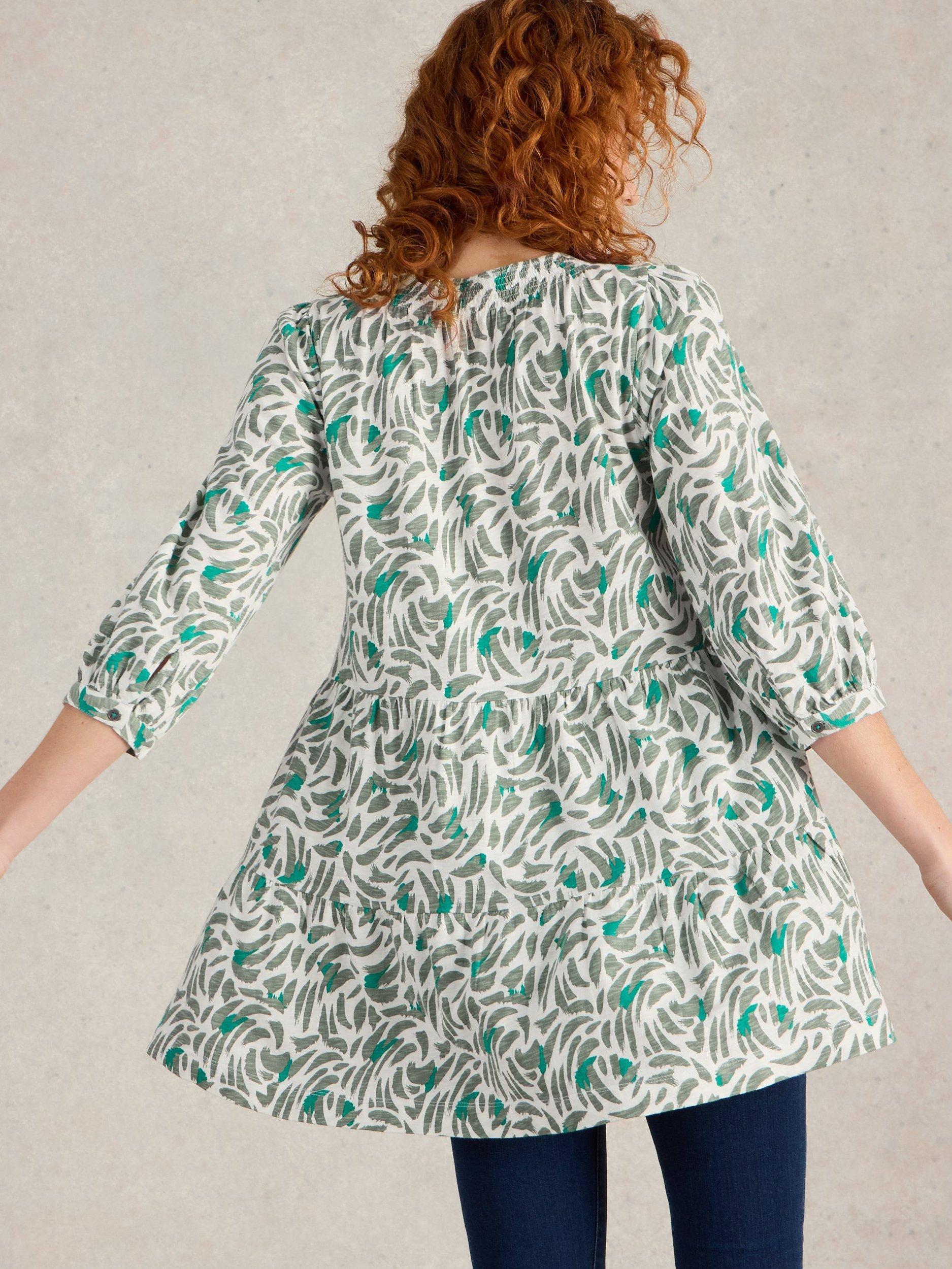 Product image 2 of 6, which shows White Stuff Marlie Button Tunic Dress, Green/Multi, 6