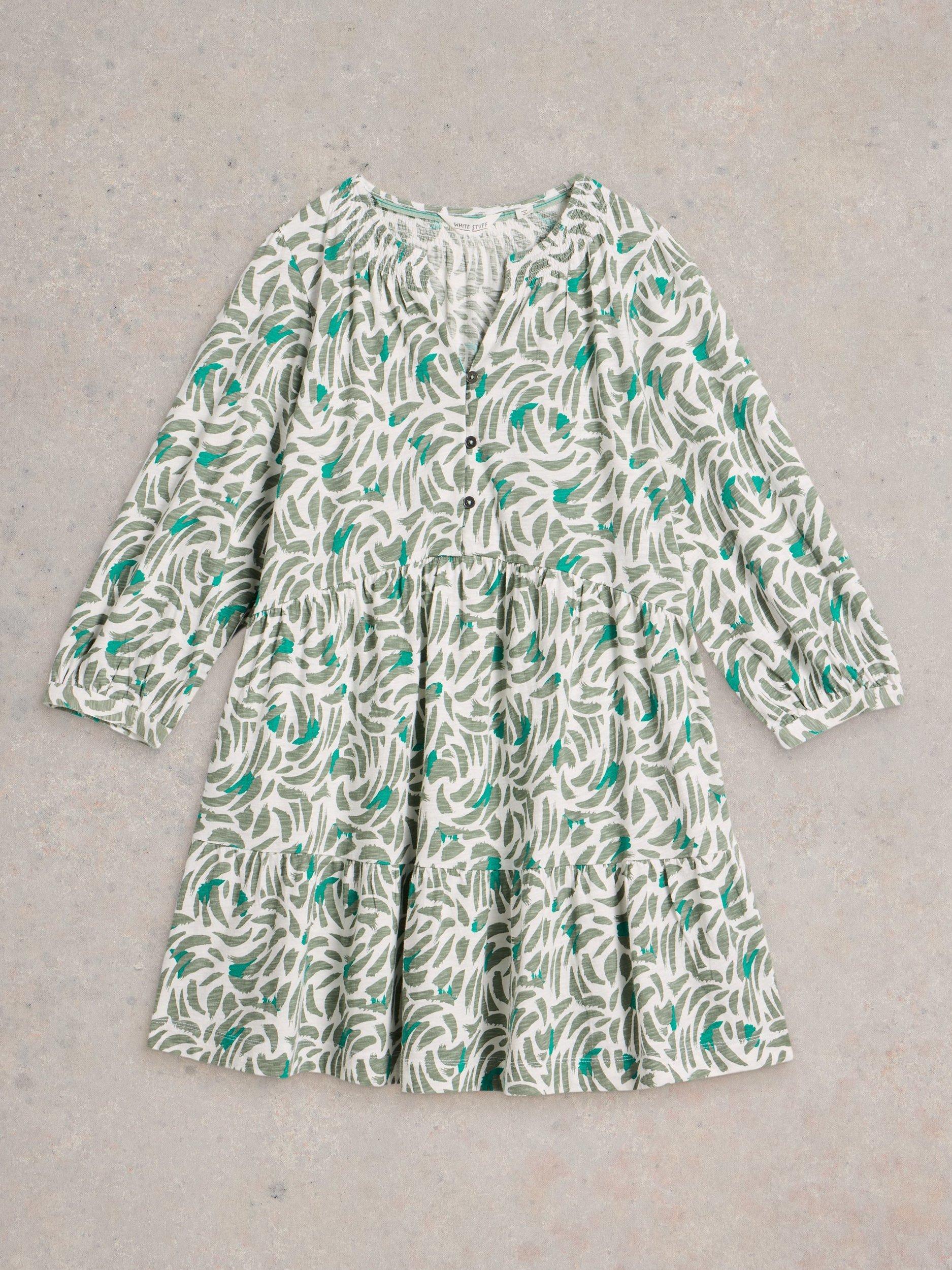 Product image 5 of 6, which shows White Stuff Marlie Button Tunic Dress, Green/Multi, 6