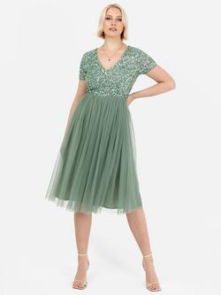 Maya Deluxe V-Neck Sequin Midi Dress, Deep Mint
