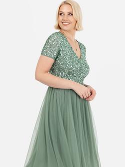 Maya Deluxe V-Neck Sequin Midi Dress - view 2, Deep Mint