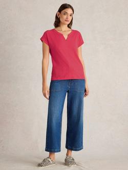 White Stuff Nelly Notch Neck T-Shirt, Pink, Pink