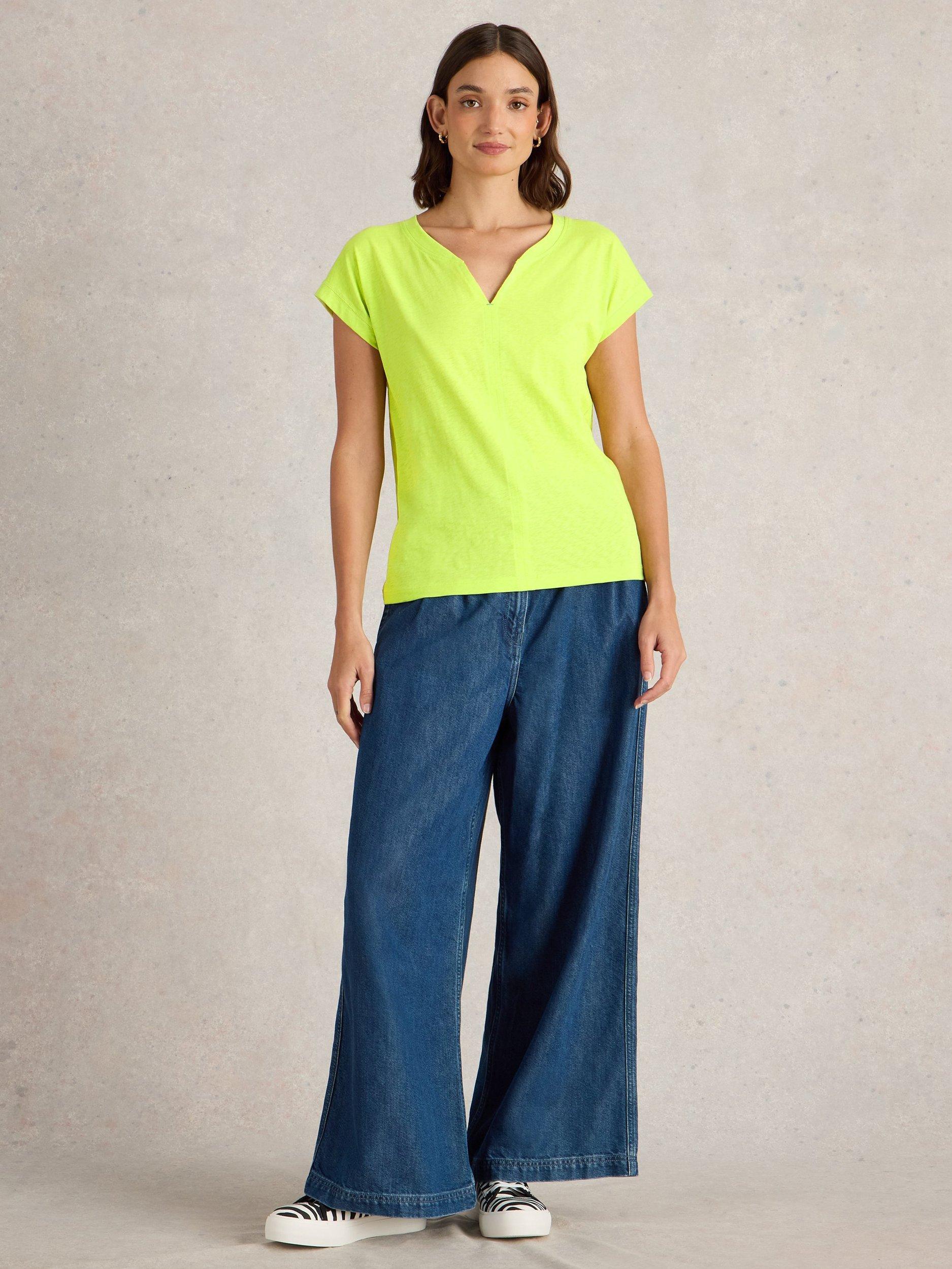 Product image 1 of 6, which shows White Stuff Nelly Notch Neck T-Shirt, Bright Yellow, 6