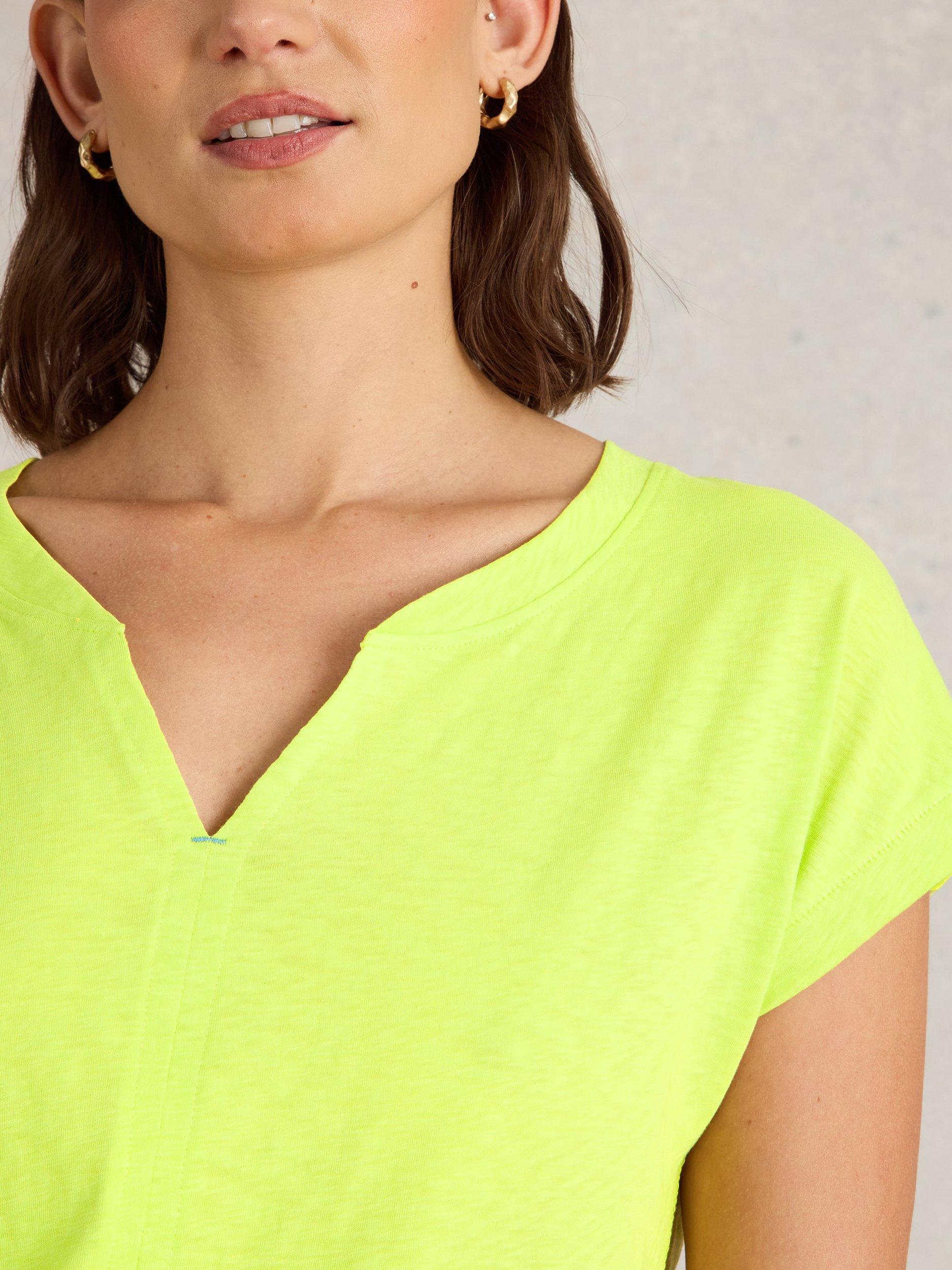 Product image 3 of 6, which shows White Stuff Nelly Notch Neck T-Shirt, Bright Yellow, 6