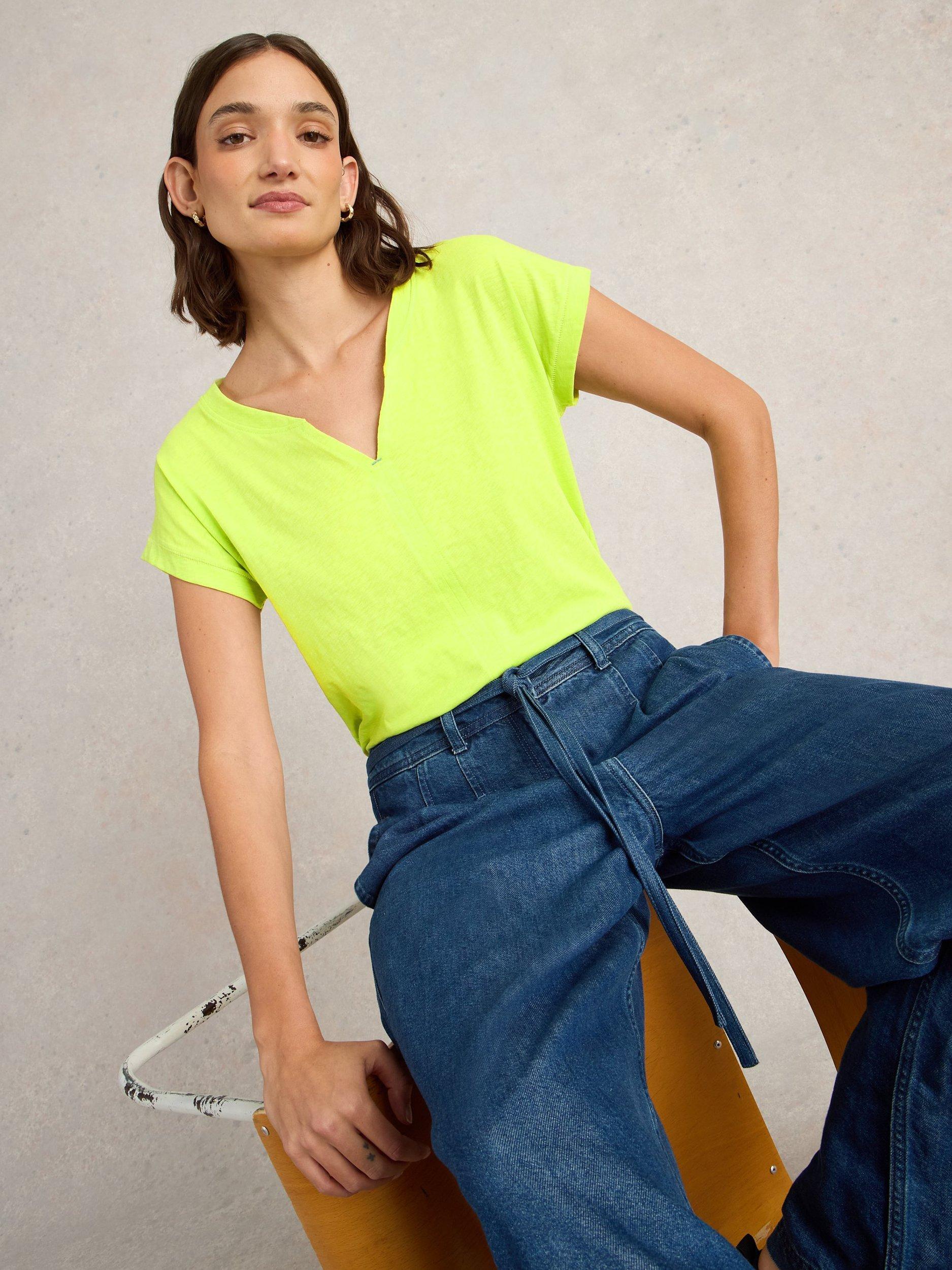 Product image 4 of 6, which shows White Stuff Nelly Notch Neck T-Shirt, Bright Yellow, 6