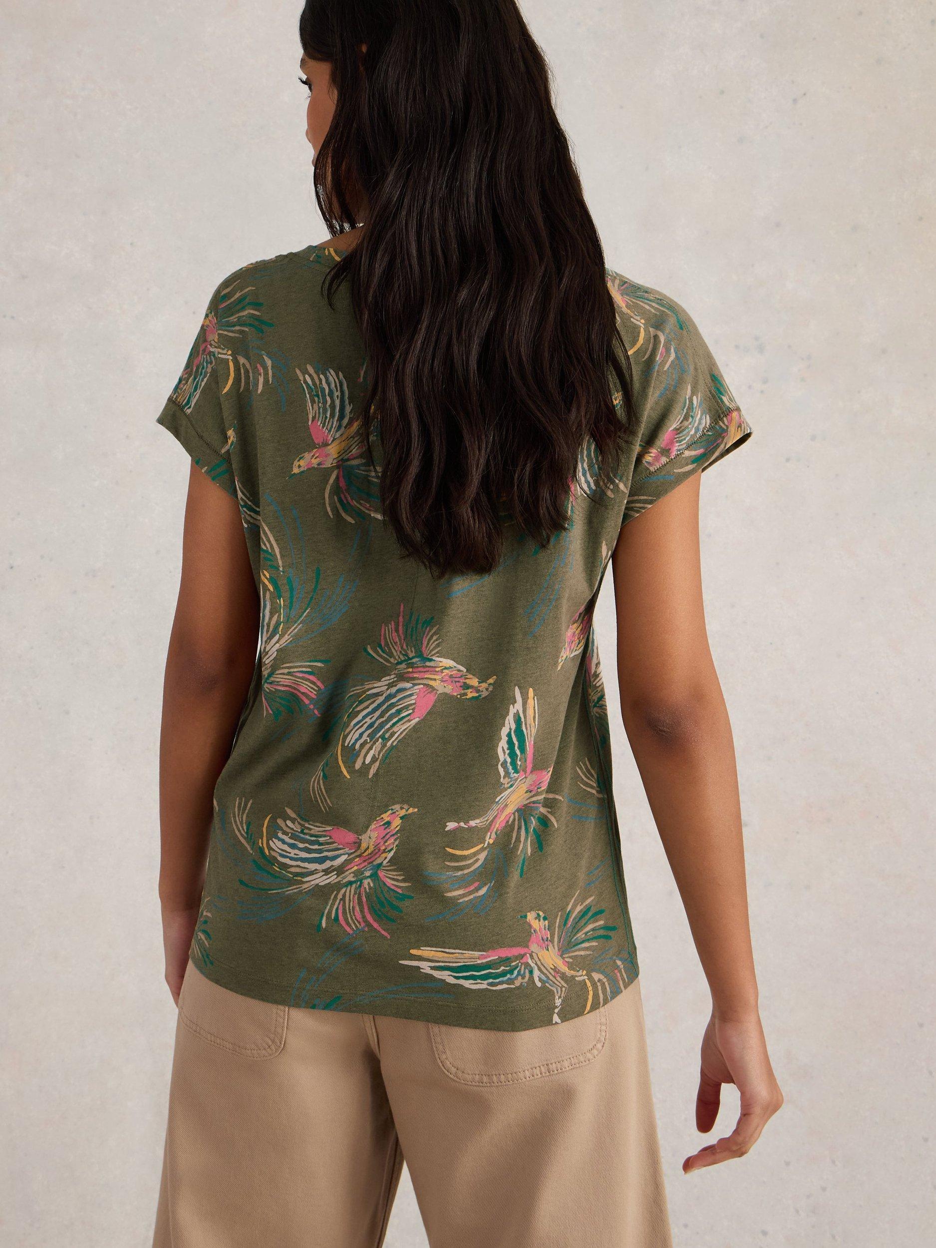 Product image 2 of 6, which shows White Stuff Nelly Birds T-Shirt, Green/Multi, 6