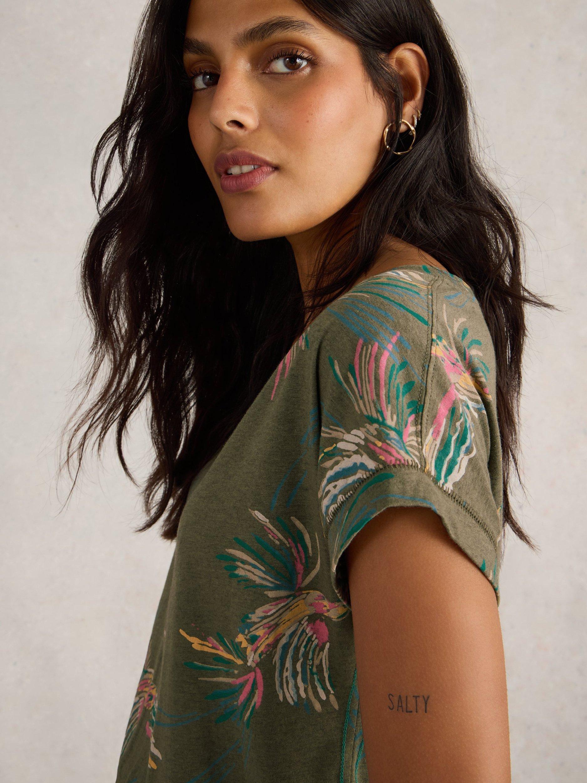 Product image 3 of 6, which shows White Stuff Nelly Birds T-Shirt, Green/Multi, 6