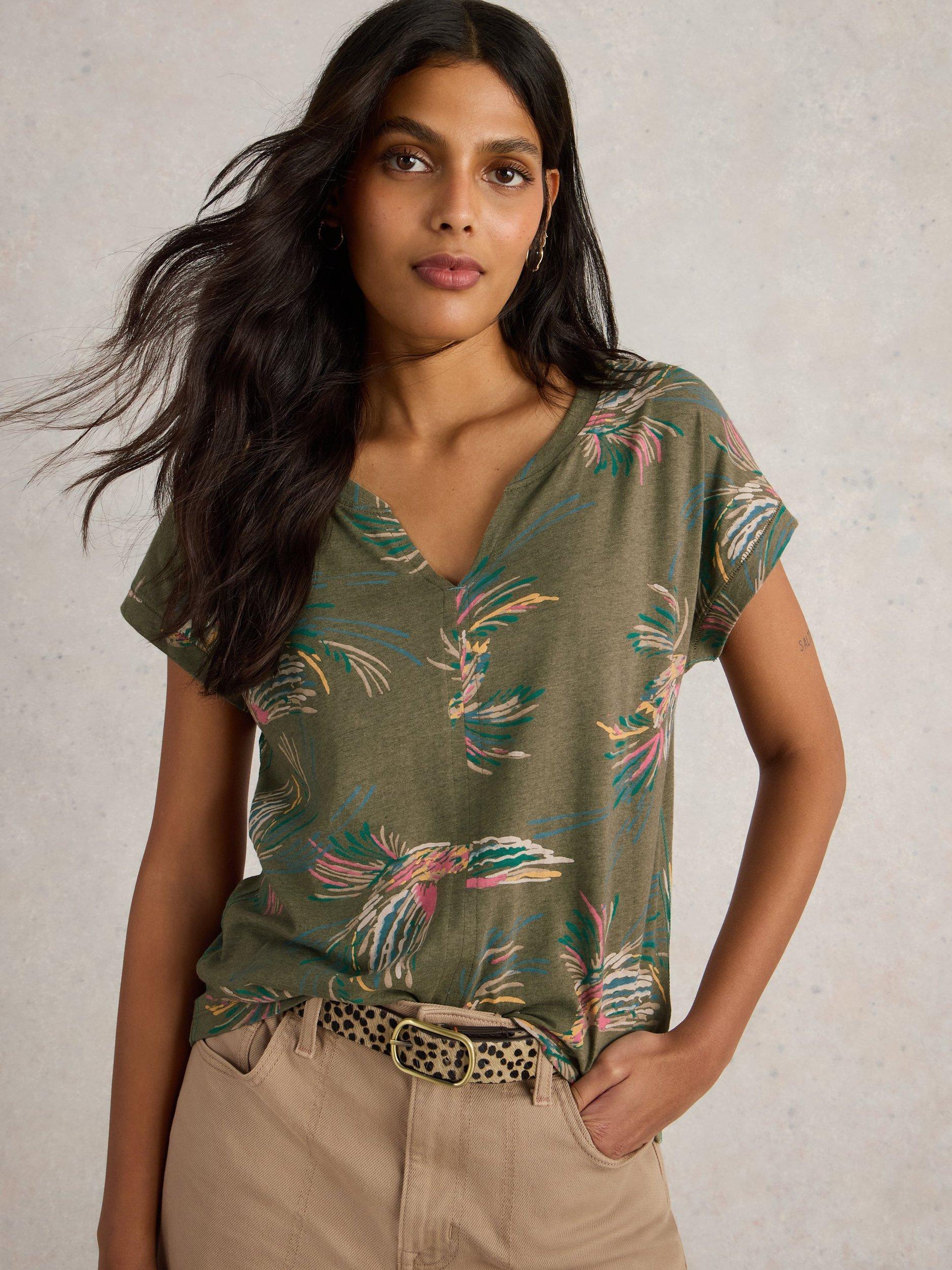 Product image 4 of 6, which shows White Stuff Nelly Birds T-Shirt, Green/Multi, 6