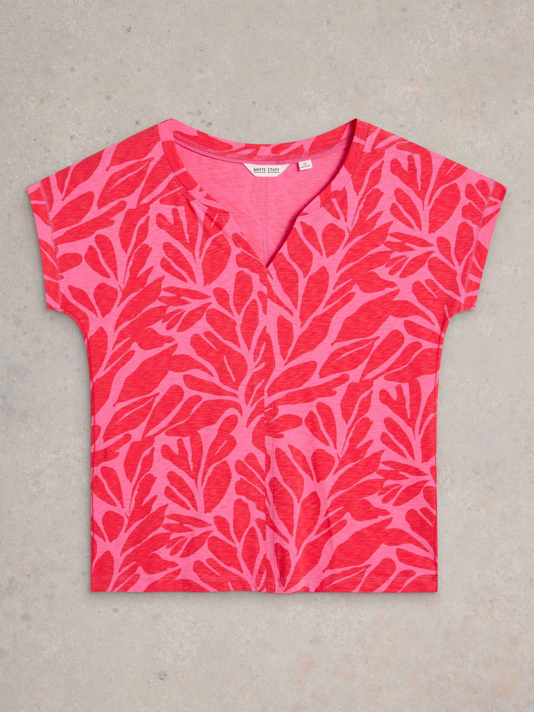 Product image 5 of 6, which shows White Stuff Nelly Leaves Notch Neck T-Shirt, Pink, 6
