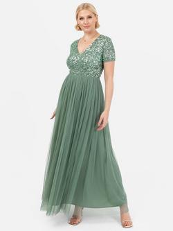 Maya Deluxe V-Neck Sequin Maxi Dress, Deep Mint
