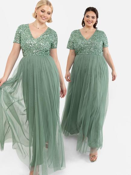 Maya Deluxe V-Neck Sequin Maxi Dress - view 2, Deep Mint