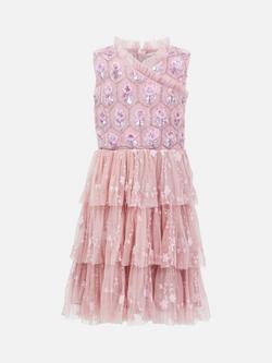 Maya Deluxe Kids' Floral Tiered Dress, Ballet Pink, Ballet Pink