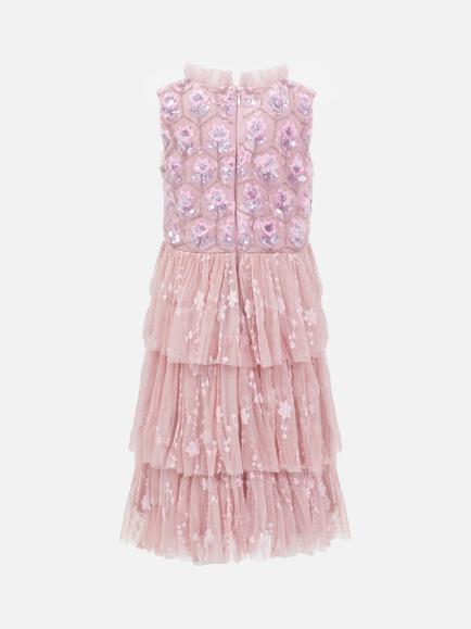 Maya Deluxe Kids' Floral Tiered Dress, Ballet Pink - view 2, Ballet Pink