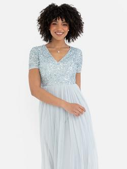 Maya Deluxe V-Neck Sequin Maxi Dress - view 2, Ice Blue