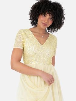 Maya Deluxe V-Neck Sequin Maxi Dress - view 2, Lemon