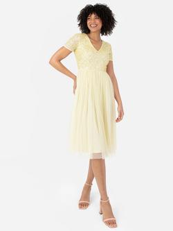 Maya Deluxe V-Neck Sequin Midi Dress, Lemon
