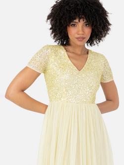 Maya Deluxe V-Neck Sequin Midi Dress - view 2, Lemon
