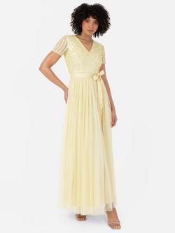 Maya Deluxe Stripe Sequin Maxi Dress, Lemon, Lemon