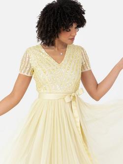 Maya Deluxe Stripe Sequin Maxi Dress, Lemon - view 2, Lemon