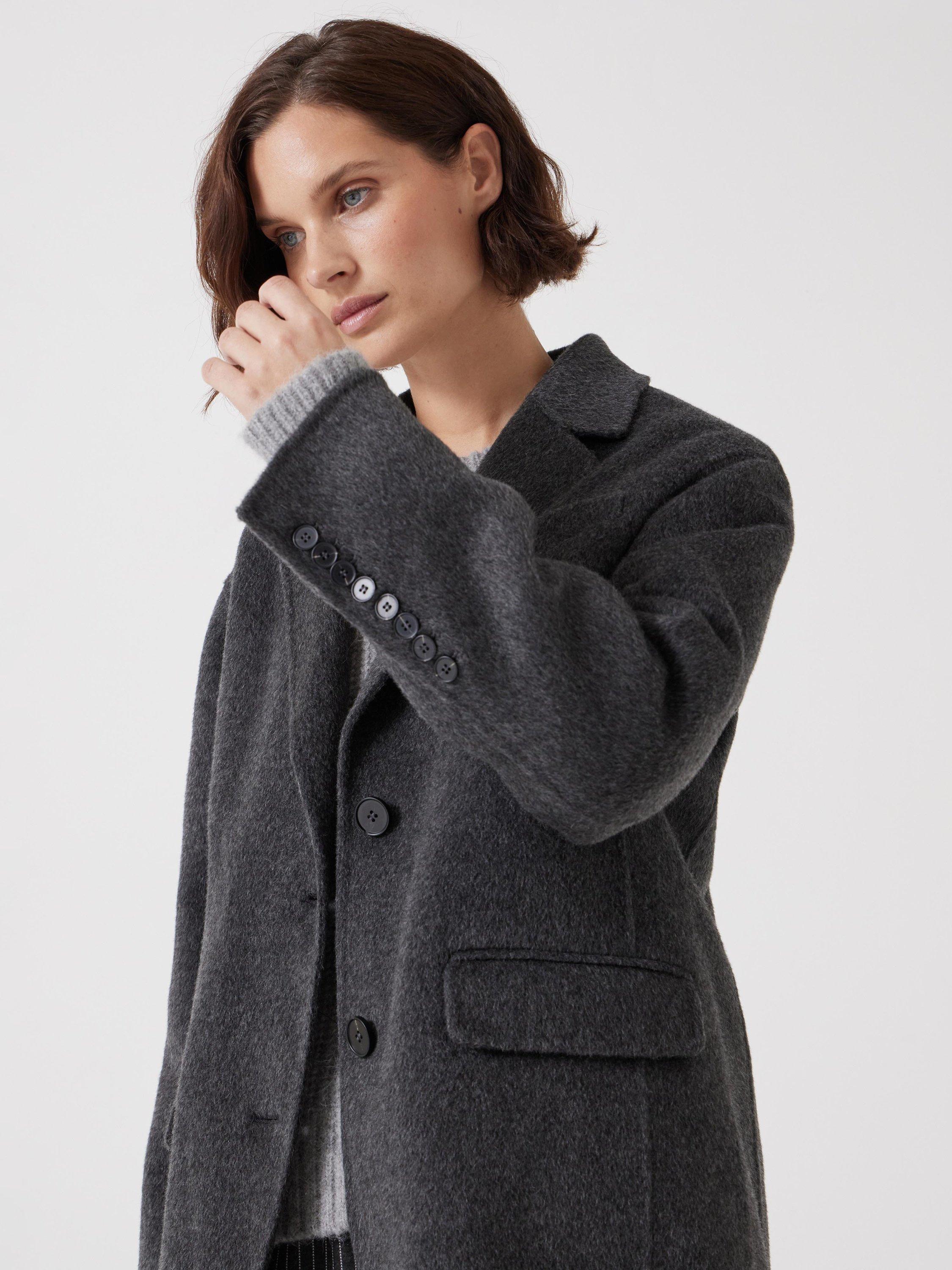 Product image 1 of 6, which shows HUSH Pure Wool Double Face Coat, Charcoal Grey, L