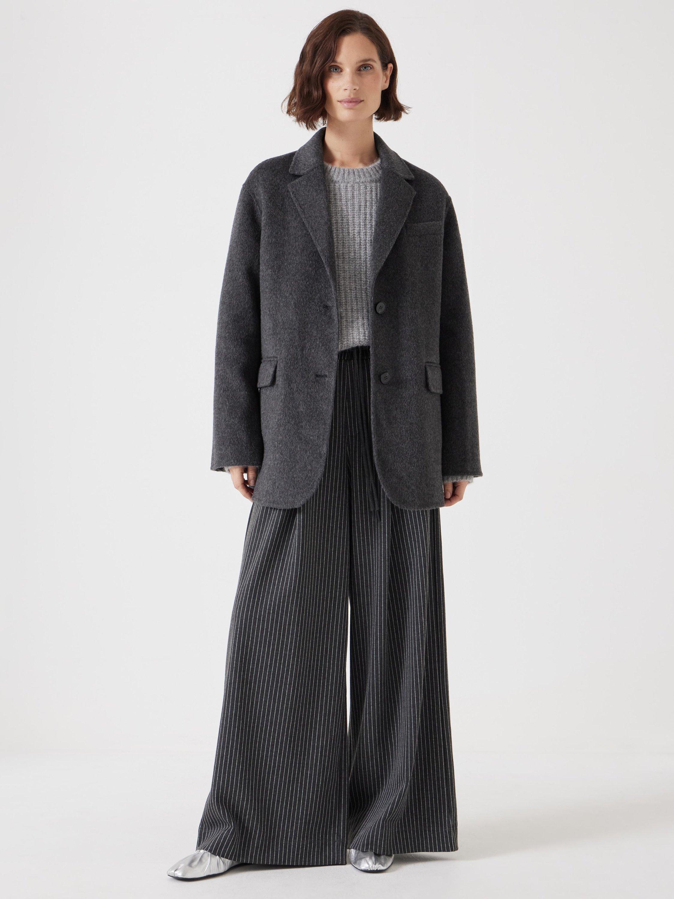 Product image 2 of 6, which shows HUSH Pure Wool Double Face Coat, Charcoal Grey, L