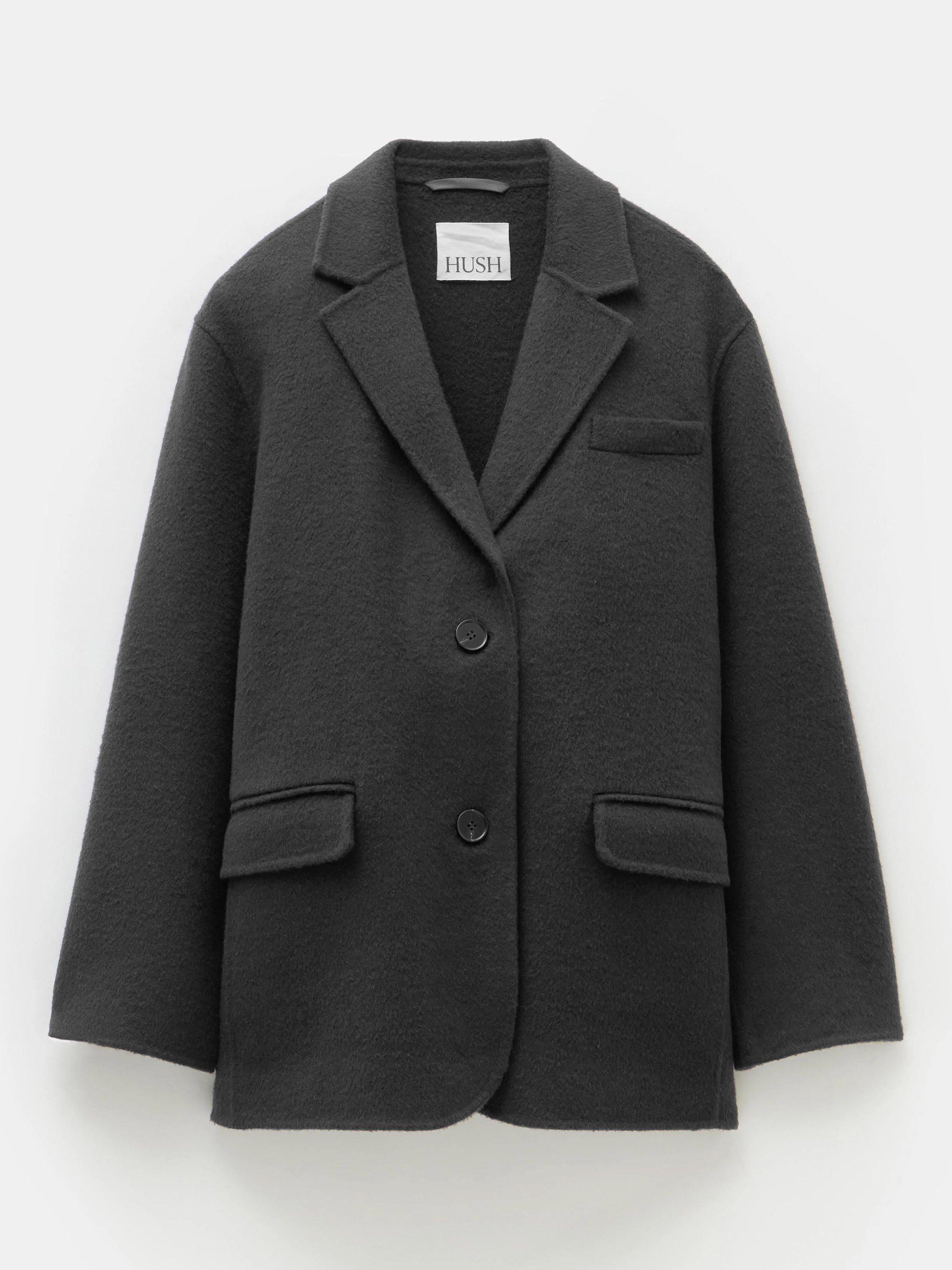 Product image 4 of 6, which shows HUSH Pure Wool Double Face Coat, Charcoal Grey, L