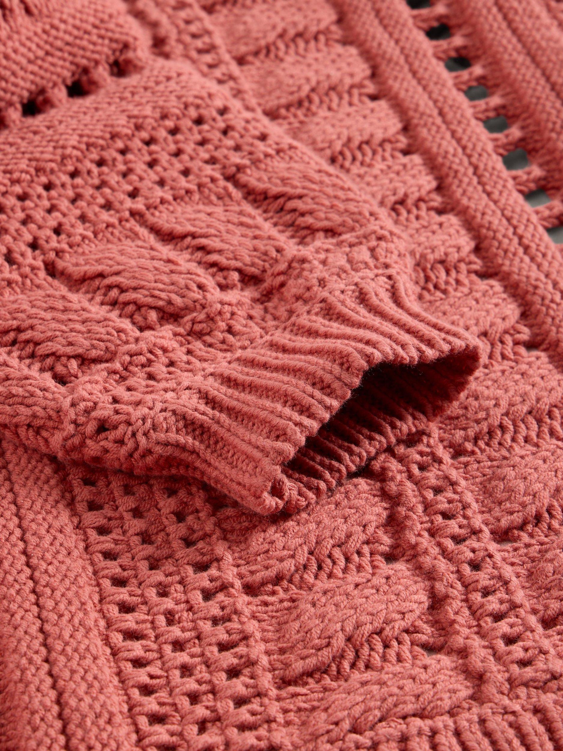 Product image 6 of 6, which shows White Stuff Casey Crochet Organic Cotton Rich Cardigan, Mid Coral, S
