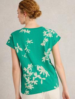 White Stuff Nelly Floral Notch Neck T-Shirt, Green/Multi - view 2, Green/Multi
