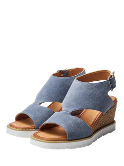 Moda in Pelle Mapel Suede Wedge Heel Sandals, Light Blue - view 2, Light Blue