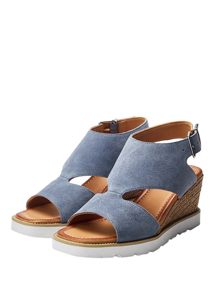 Moda in Pelle Mapel Suede Wedge Heel Sandals, Light Blue - view 2, Light Blue