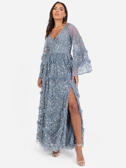 Maya Deluxe Embellished Frill Maxi Dress, Dusty Blue