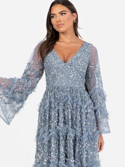 Maya Deluxe Embellished Frill Maxi Dress - view 2, Dusty Blue