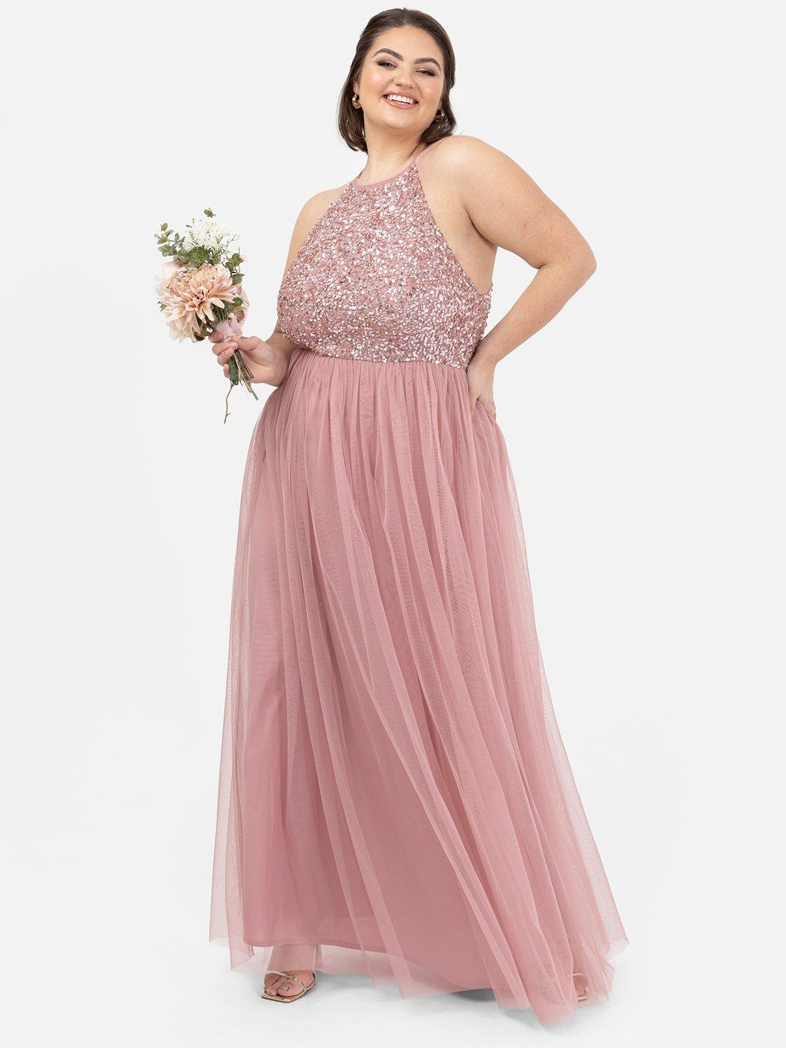 Product image 4 of 5, which shows Maya Deluxe Halterneck Embellished Sequin Maxi Dress, Vintage Rose, 6