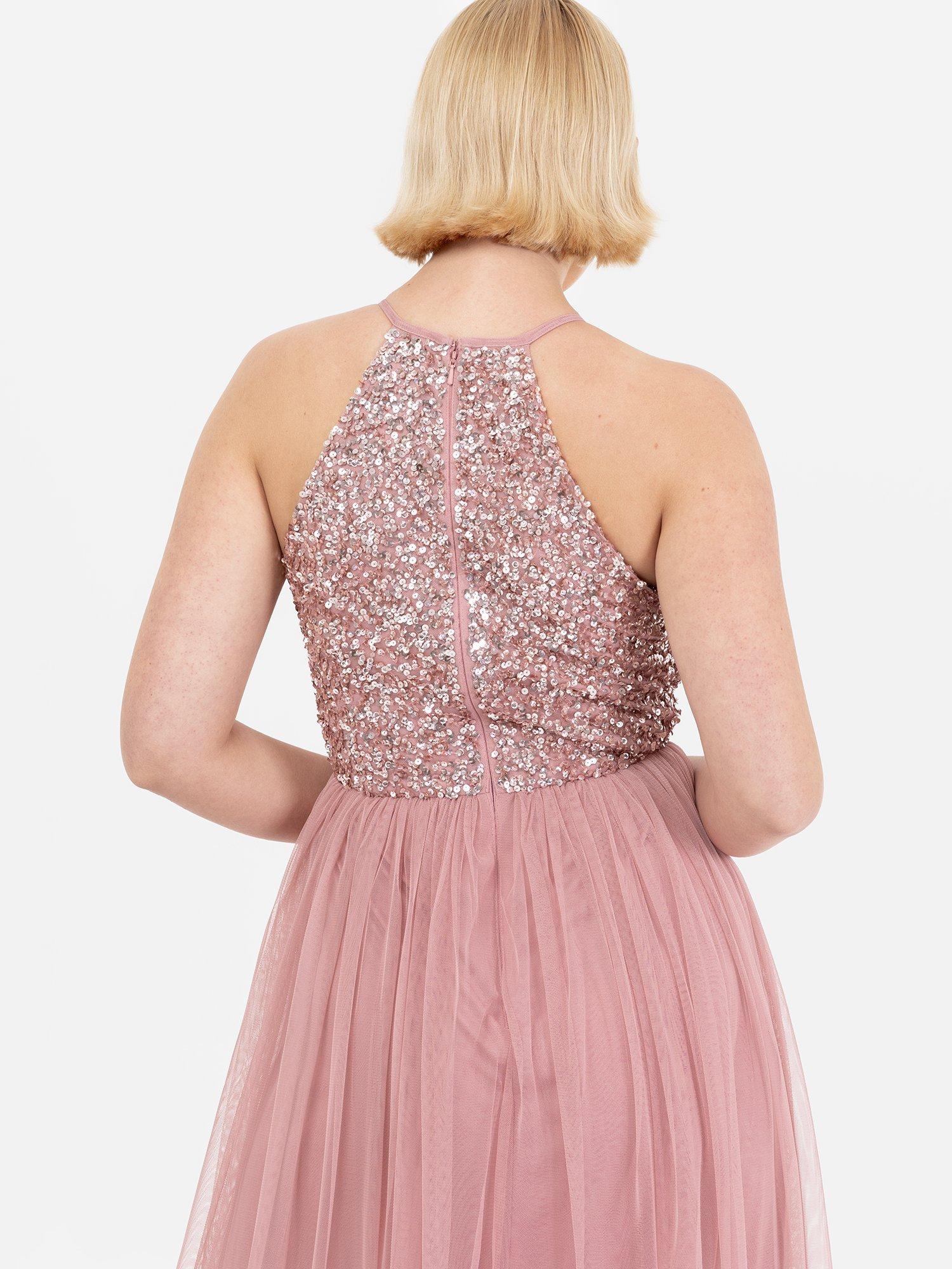 Product image 5 of 5, which shows Maya Deluxe Halterneck Embellished Sequin Maxi Dress, Vintage Rose, 6