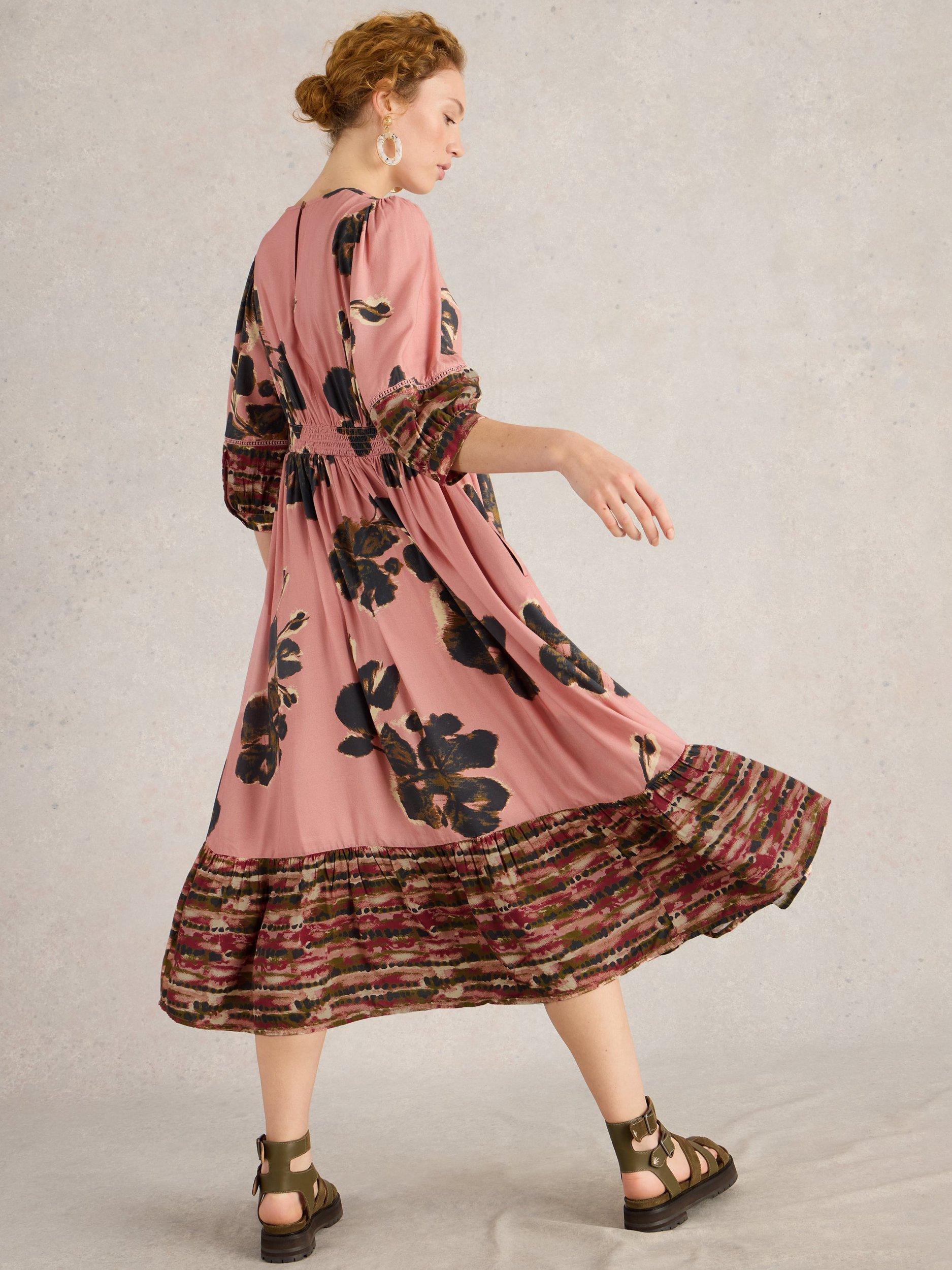 Product image 2 of 6, which shows White Stuff Lucy Flowers Midi Dress, Pink/Multi, 10