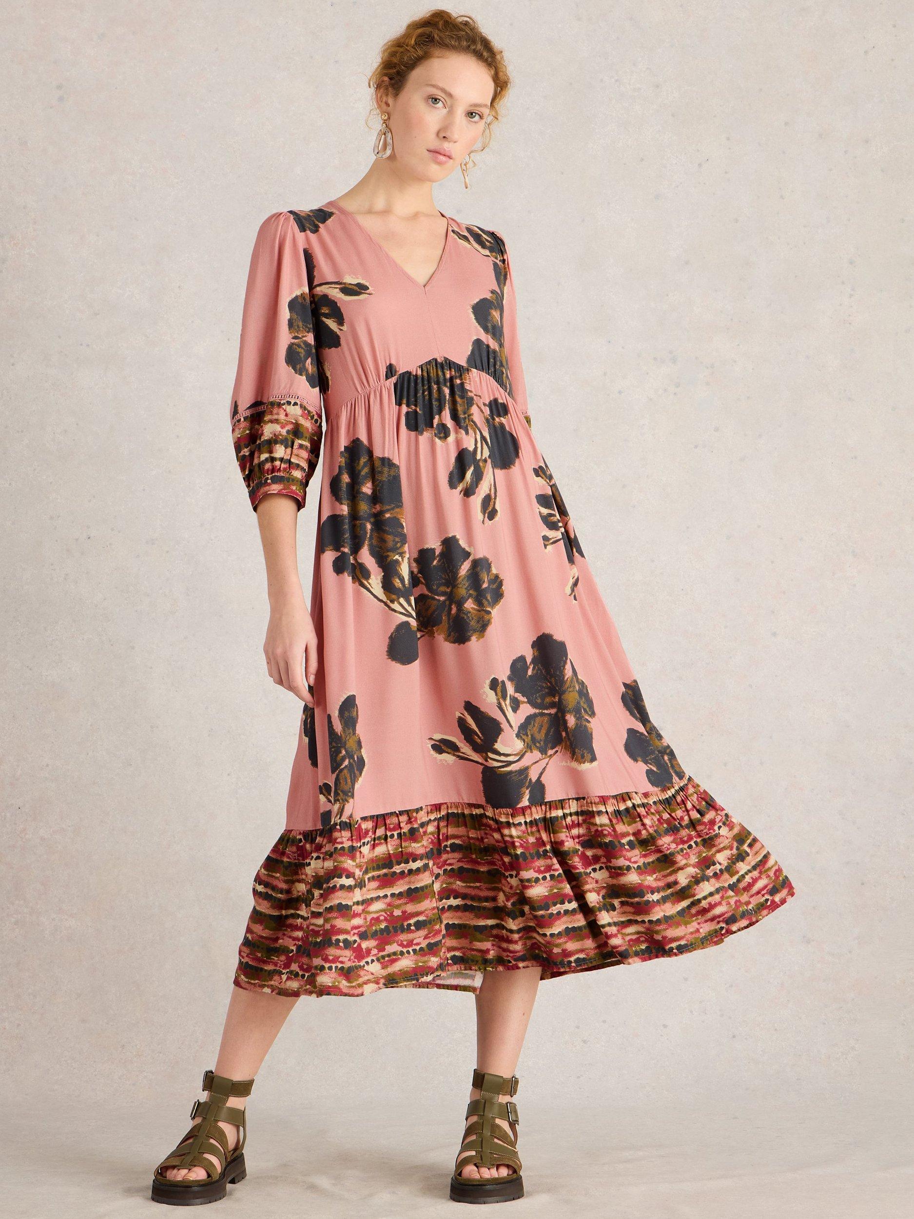 Product image 3 of 6, which shows White Stuff Lucy Flowers Midi Dress, Pink/Multi, 10