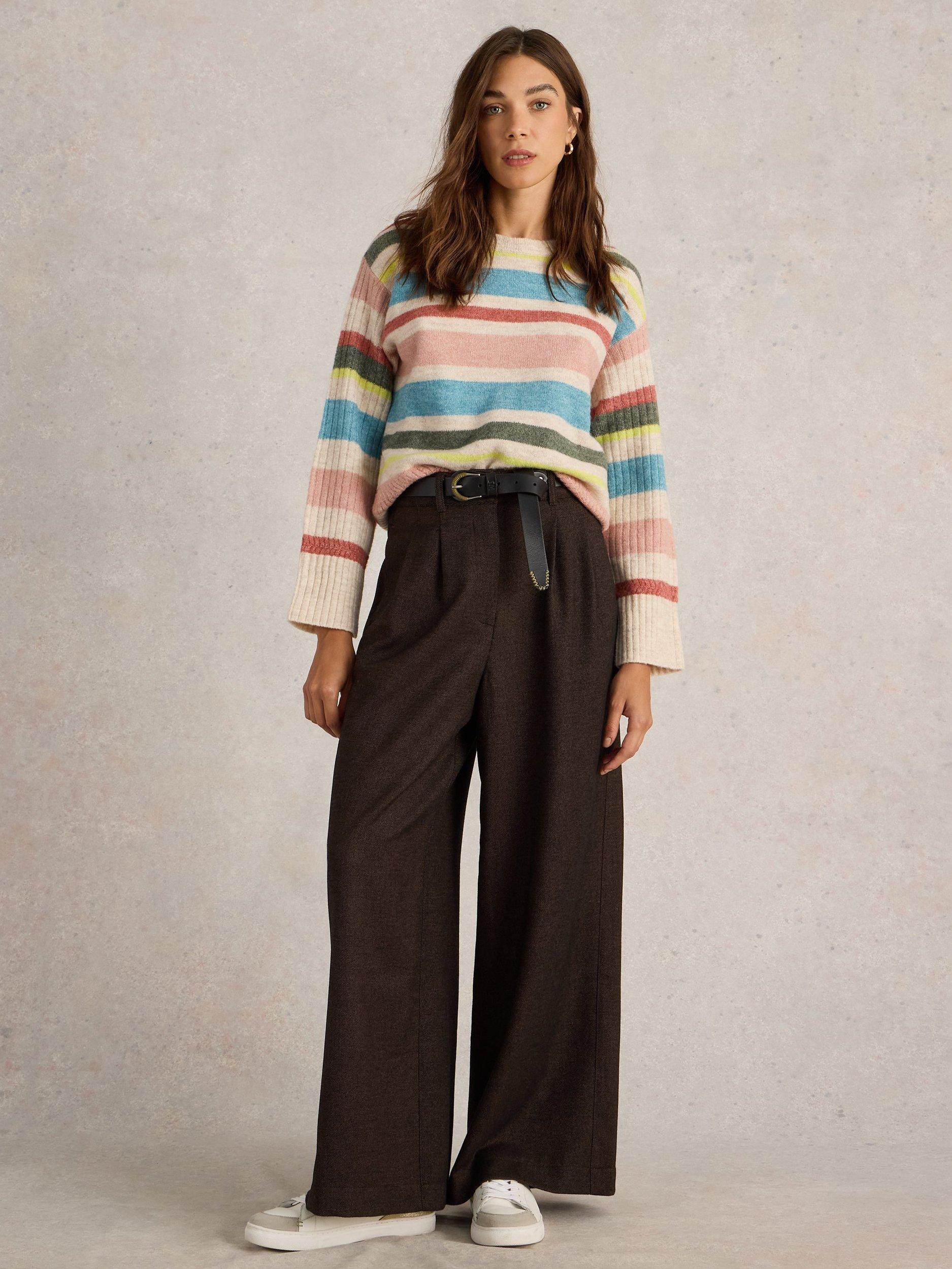 Product image 1 of 6, which shows White Stuff Sophia Stripe Souffle Jumper, Natural/Multi, 10