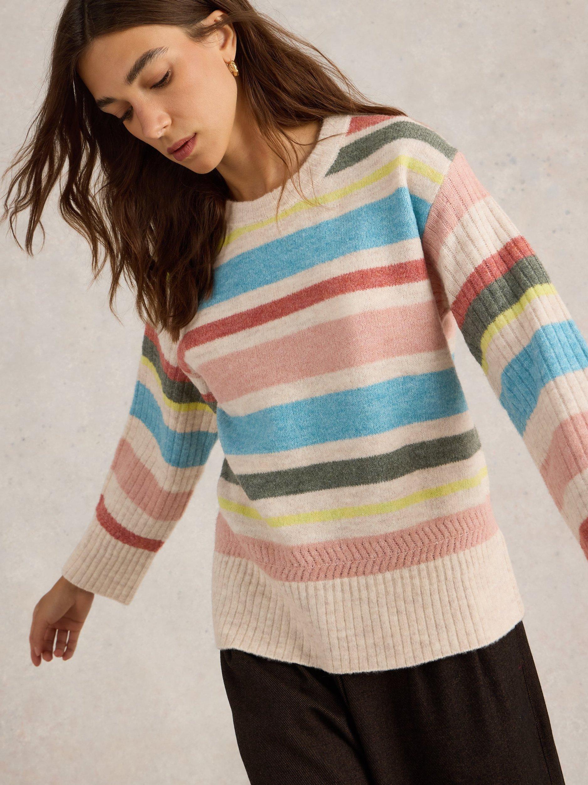 Product image 3 of 6, which shows White Stuff Sophia Stripe Souffle Jumper, Natural/Multi, 10