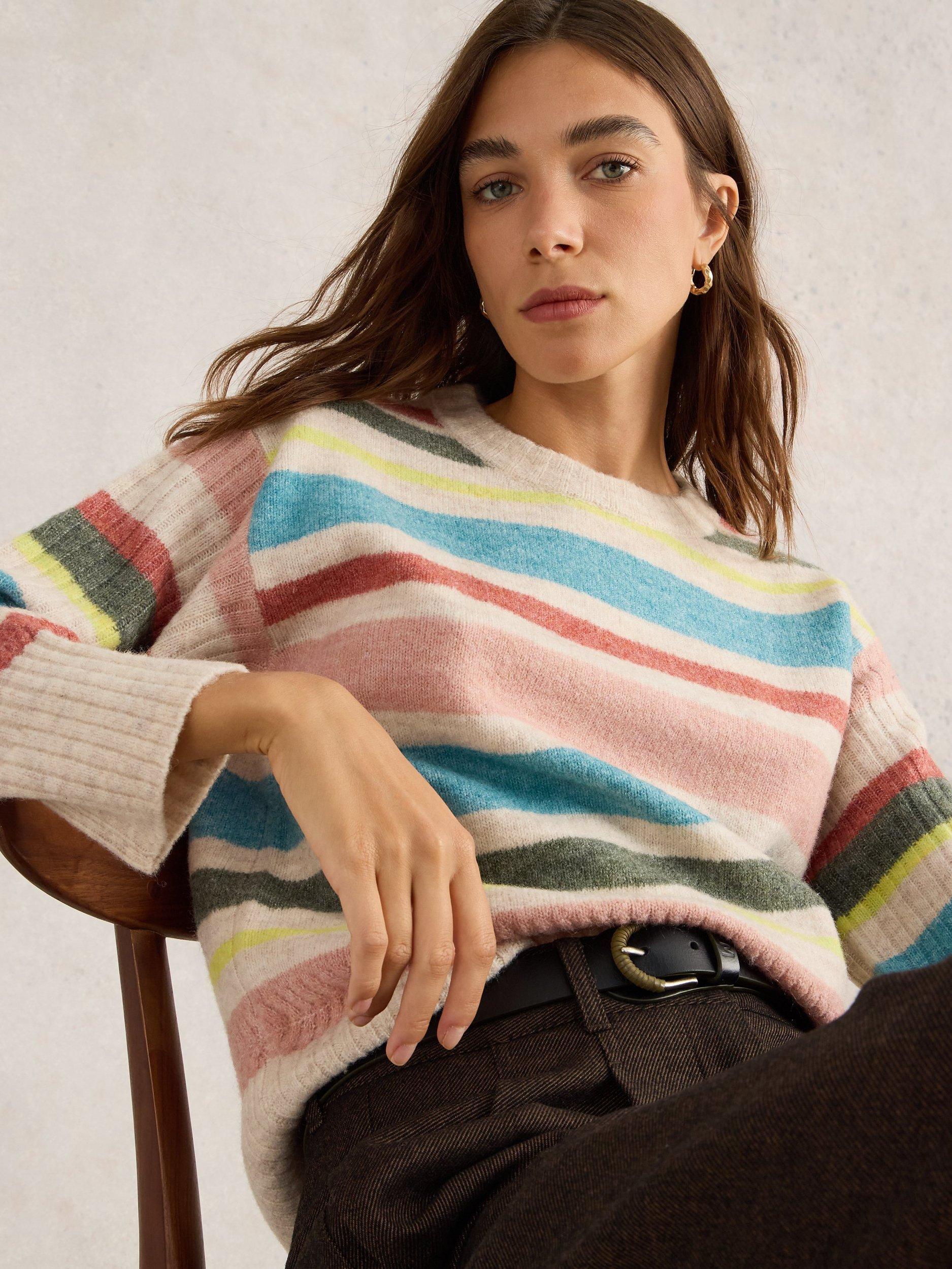 Product image 4 of 6, which shows White Stuff Sophia Stripe Souffle Jumper, Natural/Multi, 10