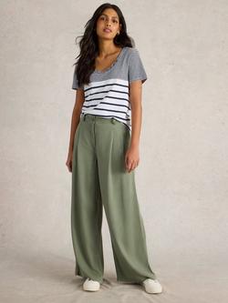 White Stuff Nadia Stripe Snap Detail T-Shirt, Navy/Multi, Navy/Multi