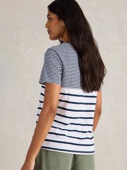 White Stuff Nadia Stripe Snap Detail T-Shirt, Navy/Multi - view 2, Navy/Multi