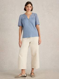 White Stuff Ellie Broderie Top, Mid Blue, Mid Blue