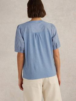 White Stuff Ellie Broderie Top, Mid Blue - view 2, Mid Blue