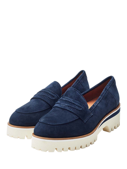 Moda in Pelle Ebonee Suede Loafers, Navy - view 2, Navy