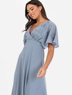 Maya Deluxe Wrap Bodice Floral Embroidered Maxi Dress, Dusty Blue - view 2, Dusty Blue