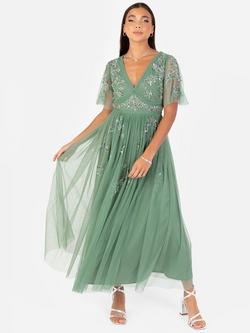 Maya Deluxe Tulle Embellished Maxi Dress, Deep Mint/Silver