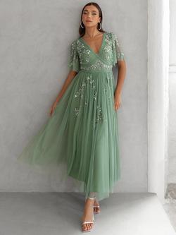 Maya Deluxe Tulle Embellished Maxi Dress - view 2, Deep Mint/Silver