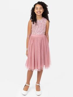 Maya Deluxe Kids' Sequin Sleeveless Dress, Vintage Rose
