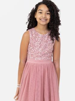 Maya Deluxe Kids' Sequin Sleeveless Dress - view 2, Vintage Rose