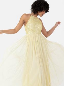 Maya Deluxe Halterneck Embellished Sequin Maxi Dress - view 2, Lemon